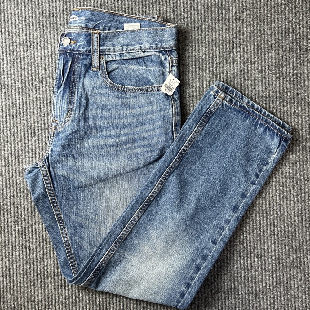 Old Navy Womens Slim Straight Mid Rise Blue Denim Jeans W32 L30 NWT 673930-00-1